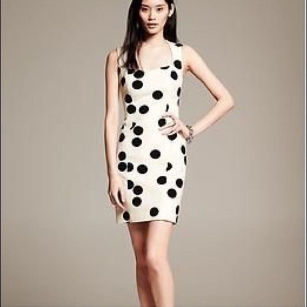 NEW NWT Banana Republic Polka dot Sheath Dress black white cream